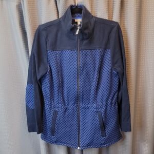 T by Talbots Blue Lattice Check Zip Up Jacket Size M